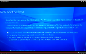 Figure 43 Sony's "Health and Safety warning" on their PS4 console. No similar warning appears on the PS3.